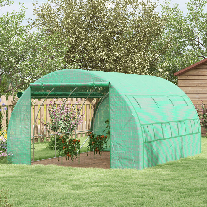 Polytunnel Walk-in Greenhouse - Roll-Up Sidewalls, Zipped Door, 8 Windows, 4x3x2m in Green - Perfect for Gardeners and Year-Round Plant Growth