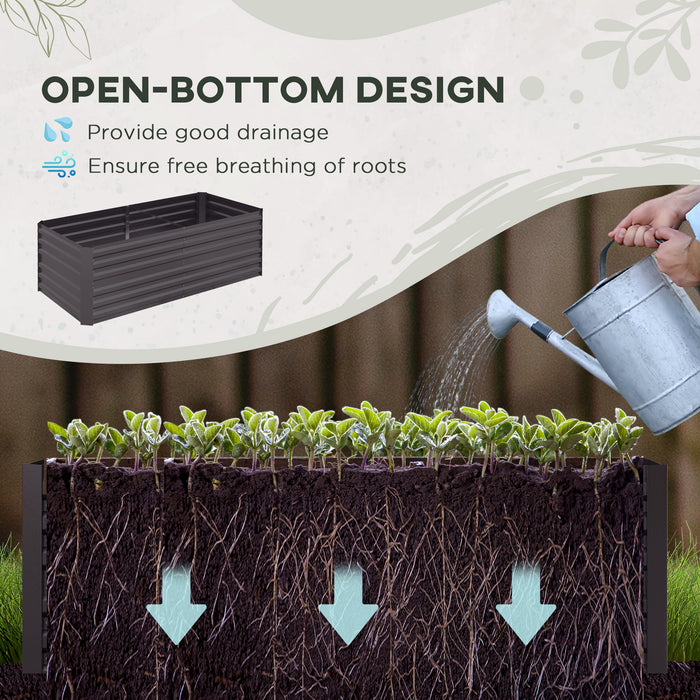 Galvanised Steel Raised Garden Beds - Durable Outdoor Planters with Reinforced Rods, 180x90x59cm, Dark Grey - Ideal for Garden Enthusiasts & Urban Farmers