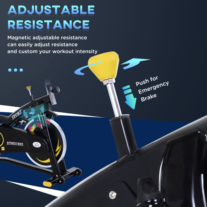 Exercise Bike with Steel Flywheel and Belt Drive - High-Intensity Black and Yellow Cycling Machine - Ideal for Cardio Workouts and Fitness Enthusiasts