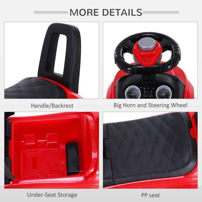 3-in-1 Ride-On Car for Toddlers - Foot-to-Floor Slider with Steering Wheel, Horn, and Under Seat Storage - Manual, Safe Design for Kids, Red