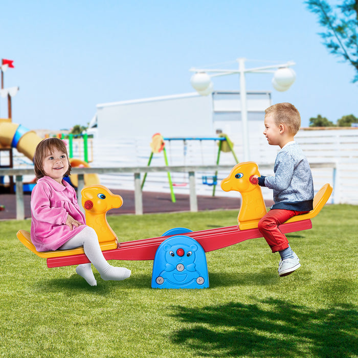 Kids Safe Teeter Totter Seesaw - 2 Seats with 360-Degree Rotation and Easy-Grip Handles - Perfect Backyard Play for Toddlers 1-4 Years Old, Multicolor