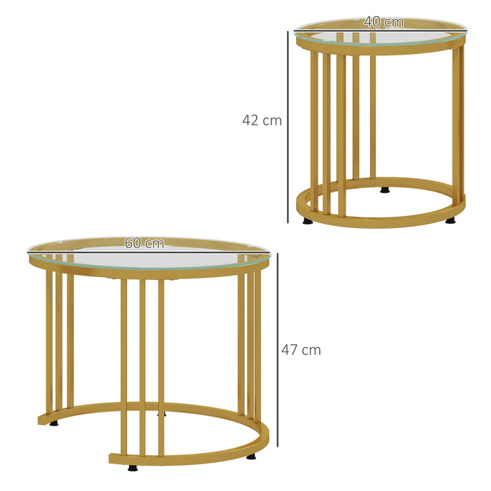 Nesting Round Coffee Table Duo - Tempered Glass Top with Sturdy Steel Frame, 60cm Sizes - Ideal for Modern Living Rooms, Space-Saving Design