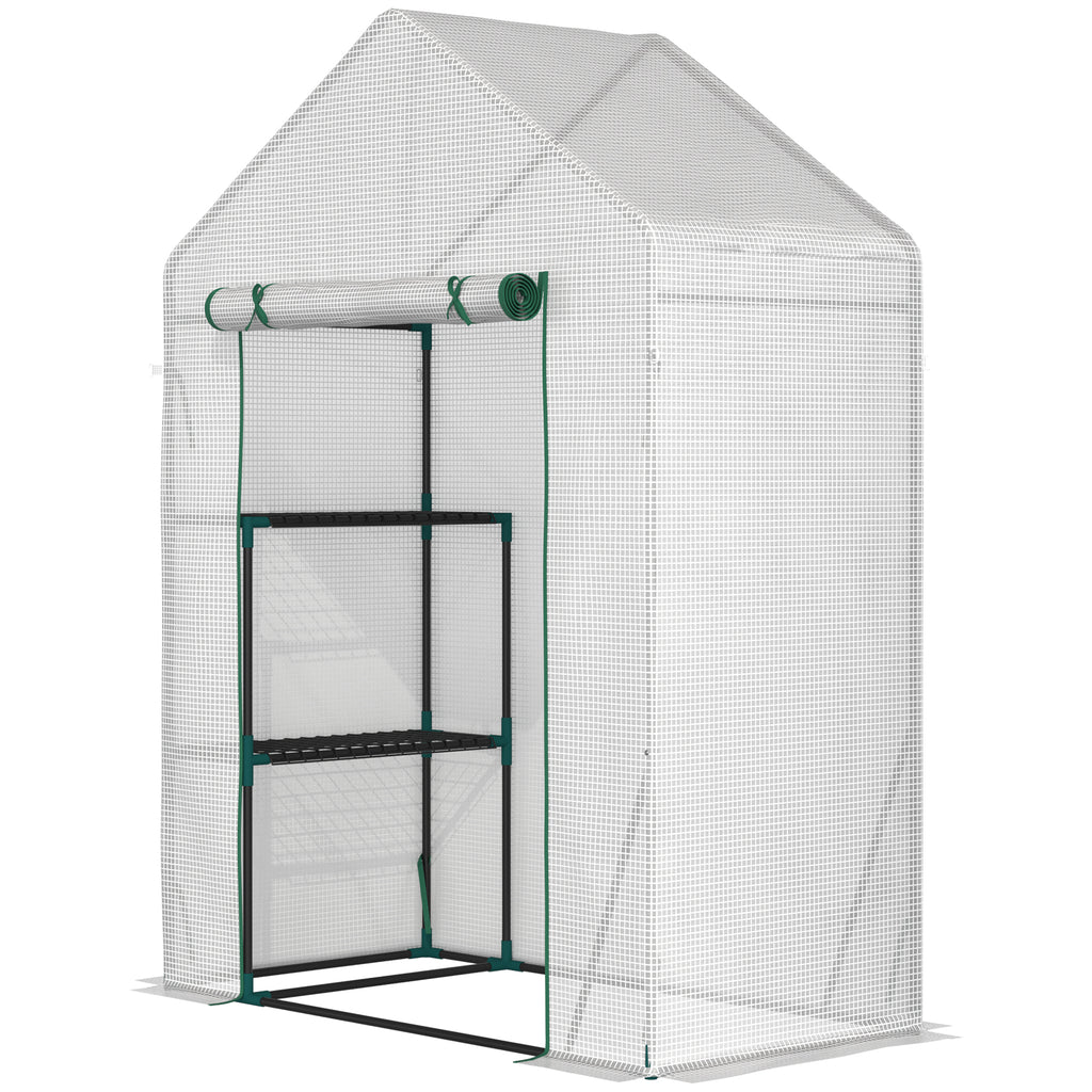Portable 2-Tier Greenhouse - Outdoor Gardening Plant Grow House with Roll-Up Door and PE Cover, 143x73x195 cm - Ideal for Seedlings, Flowers, and Vegetables