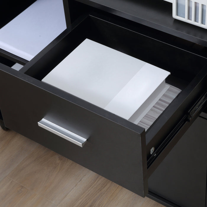 Mobile Office Storage Organizer - Rolling Filing Cabinet with Open Shelves and Drawers for A4 Papers - Space-Saving Printer Stand with Wheels for Home Office