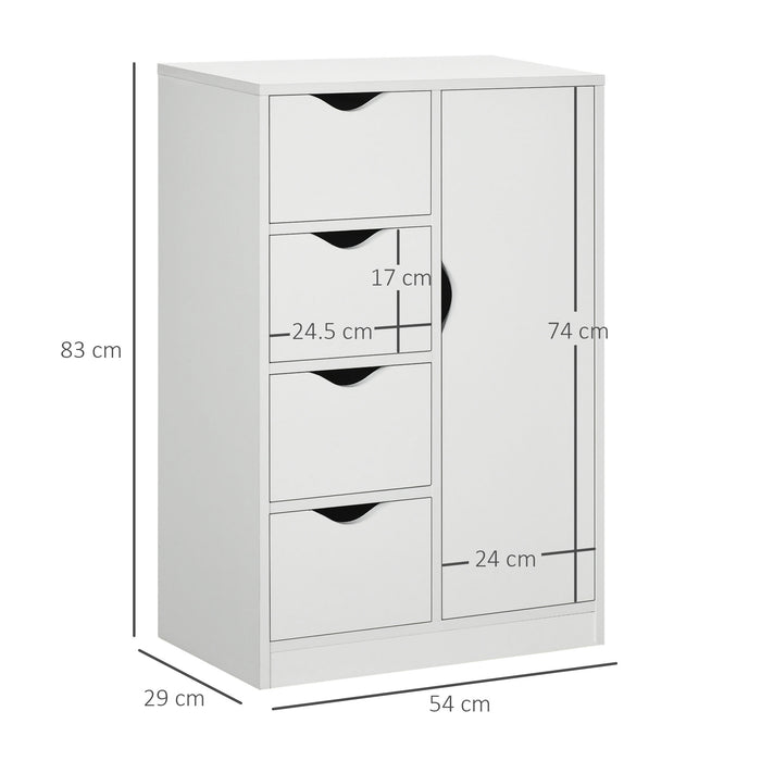 Freestanding 4-Drawer Bathroom Cabinet - White Storage Unit with Door Cupboard - Versatile Organizer for Kitchen, Bedroom, or Living Room
