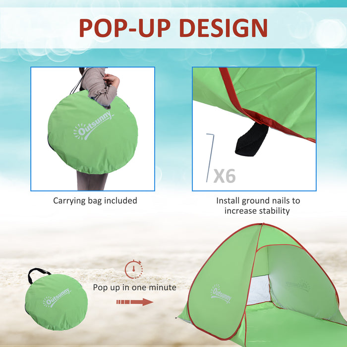 2-3 Person Instant Pop-Up Tent - UV 30+ Protection, Beach and Hiking Sun Shelter, Portable Patio Canopy - Ideal for Outdoor Enthusiasts and Family Picnics (Green)