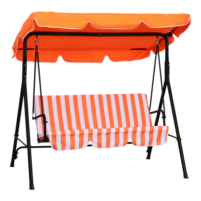 Heavy-Duty 3-Seater Canopy Swing Chair - Garden Rocking Bench with Metal Frame and Orange Top Roof - Ideal Outdoor Patio Furniture for Relaxation