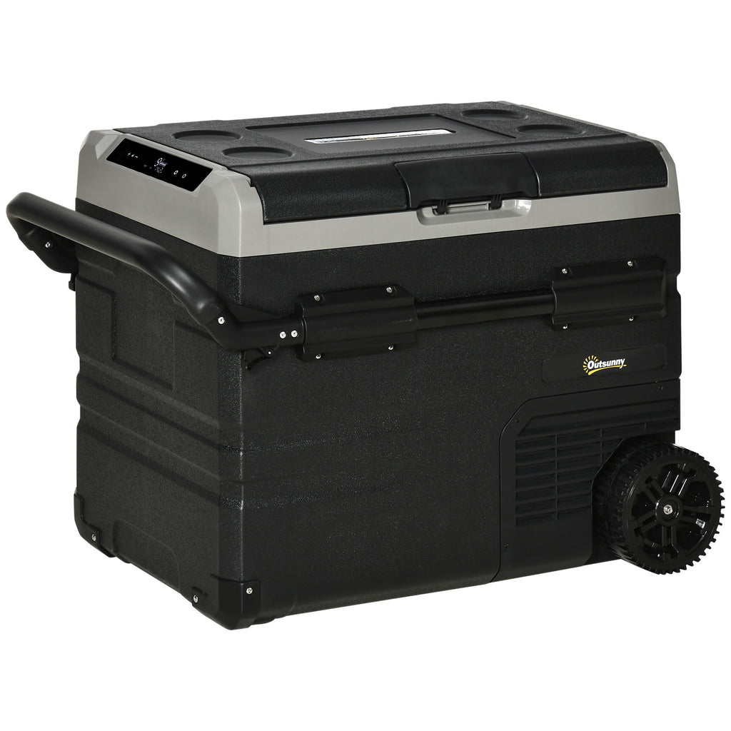 Portable 50L Compressor Car Refrigerator Cooler Box - Fridge Freezer with Inner LED Light and Foldable Handles, Dual Voltage 12/24V DC and 110-240V AC - Ideal for Camping, Road Trips, RVs