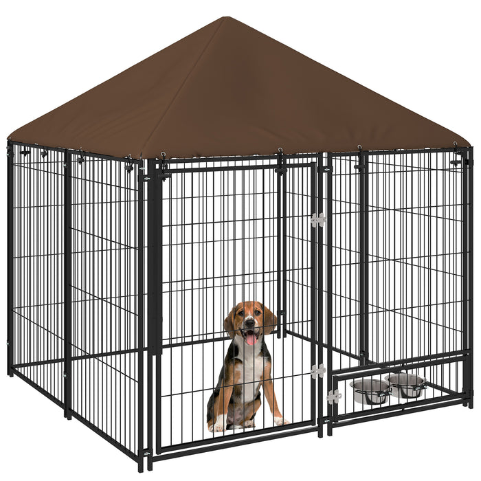 Heavy-Duty Outdoor Dog Kennel and Puppy Play Pen - Garden Playpen Fence with Canopy, Enclosure Cage, and Rotating Bowl - Perfect for Pet Safety and Playtime, 141 x 141 x 151 cm
