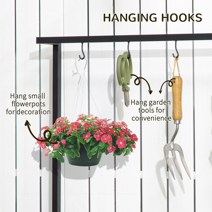 3-Tier Plant Display Stand with Hanging Hooks - Sturdy Flower Rack for Indoor & Outdoor Use - Perfect for Porch, Balcony, Living Room, and Bedroom Decoration