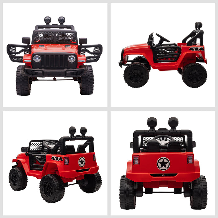 12V 2-Motor Electric Ride-On Truck for Kids - Battery-Powered Car with Horn, Lights, and Parental Remote Control - Off-Road Adventure Toy for Ages 3-6, Red