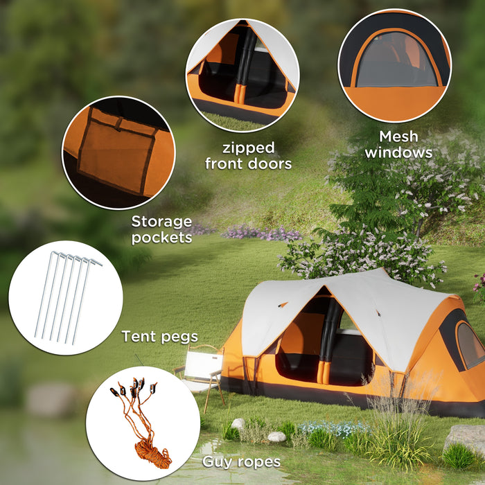 6-8 Person Camping Tent with 2000mm Waterproof Rainfly - Durable Outdoor Shelter with Carry Bag for Fishing, Hiking, Festivals - Spacious & Easy Setup in Orange