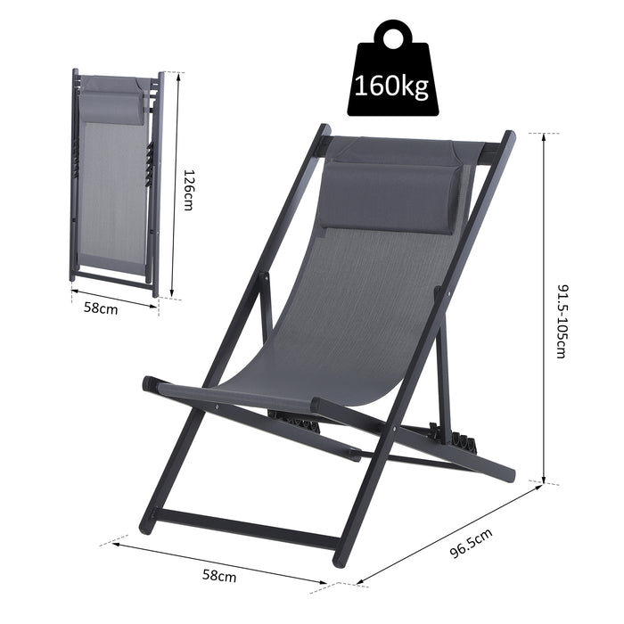 Folding Garden Beach Deck Chair Duo - Grey Patio Loungers with Seaside Appeal - Ideal for Outdoor Relaxation and Sunbathing