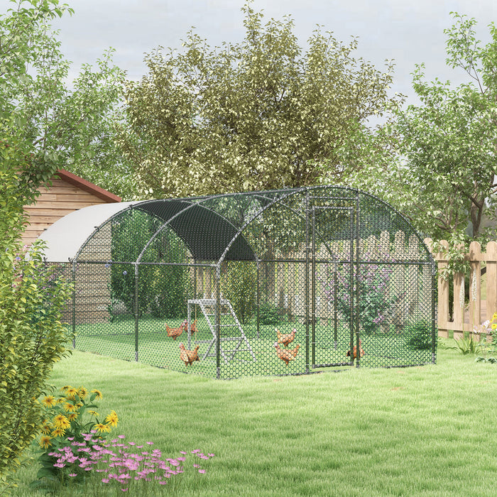 Walk-In Chicken Run with Activity Shelf and Weatherproof Cover - Spacious 2.8 x 5.7 x 2m Outdoor Enclosure - Ideal for Safe Poultry Exercise and Play
