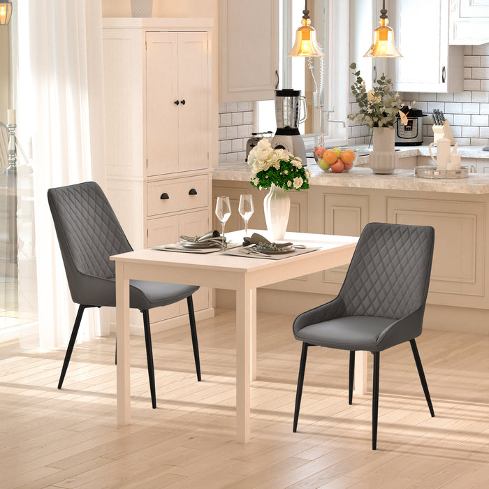 Quilted PU Leather Dining Chair Pair - Stylish Metal Frame with Protective Foot Caps in Executive Grey - Modern Home Seating for Dining Comfort