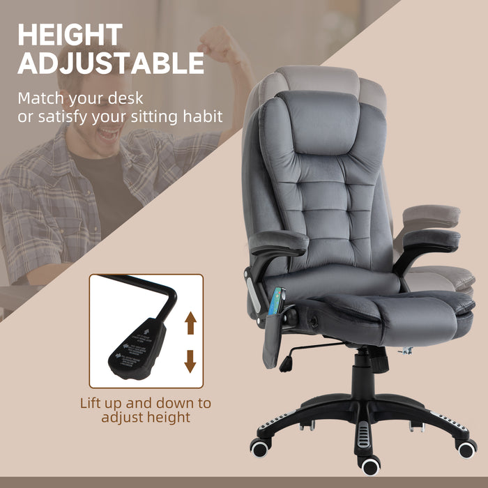 Ergonomic Heated Office Chair with Six-Point Massage Function - Plush Velvet Reclining Swivel Chair with 360-Degree Wheels, Grey - Ultimate Comfort for Home or Office Use