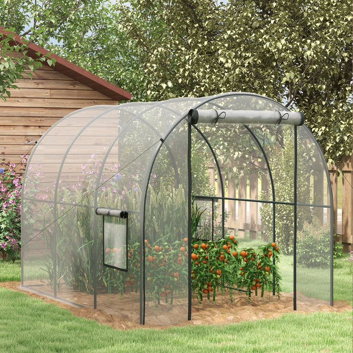 Walk-In Polytunnel Greenhouse - Durable Steel Frame & Clear Plastic Cover with Door and Mesh Window - Spacious 3x2x2m Grow House for Garden Planting