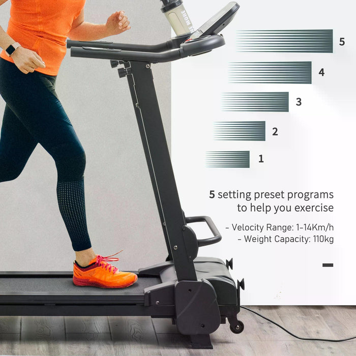 Electric Motorised Treadmill - Folding Running Machine with MP3 & USB Player, 5 Preset Programs, LCD Display, Drink Holders - Fitness Enthusiasts & Home Gym Cardio Workouts