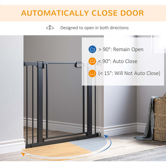 Pressure Fit Safety Gate - Auto-Closing Dog Gate with Double Locking & 2 Extension Kits for Doors, Stairs & Hallways - Ideal Pet Barrier for Home Security