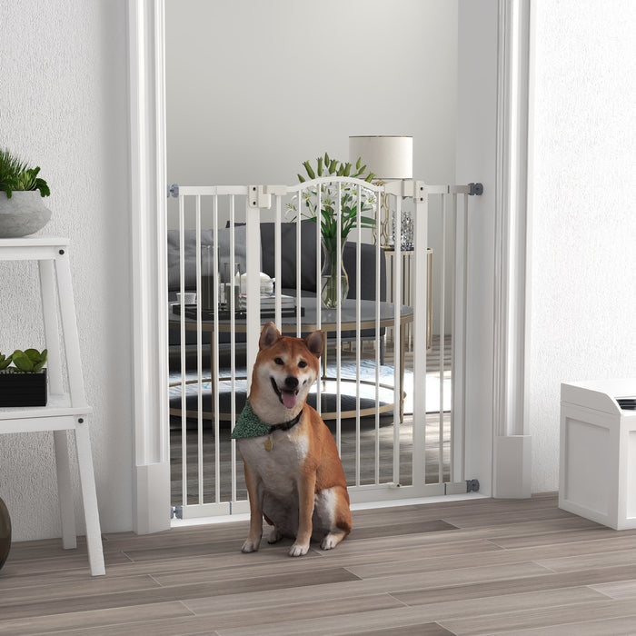 Folding Metal Pet Safety Gate - Sturdy Dog Barrier in White - Ideal for Home Pet Containment and Protection