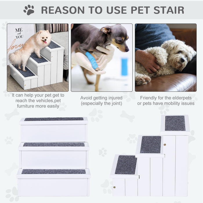 3-Step Wood Pet Stairs - Carpeted Steps for Cats & Small Dogs, Non-Slip Surface, Compact Design - Ideal for Pet Mobility & Home Space Efficiency
