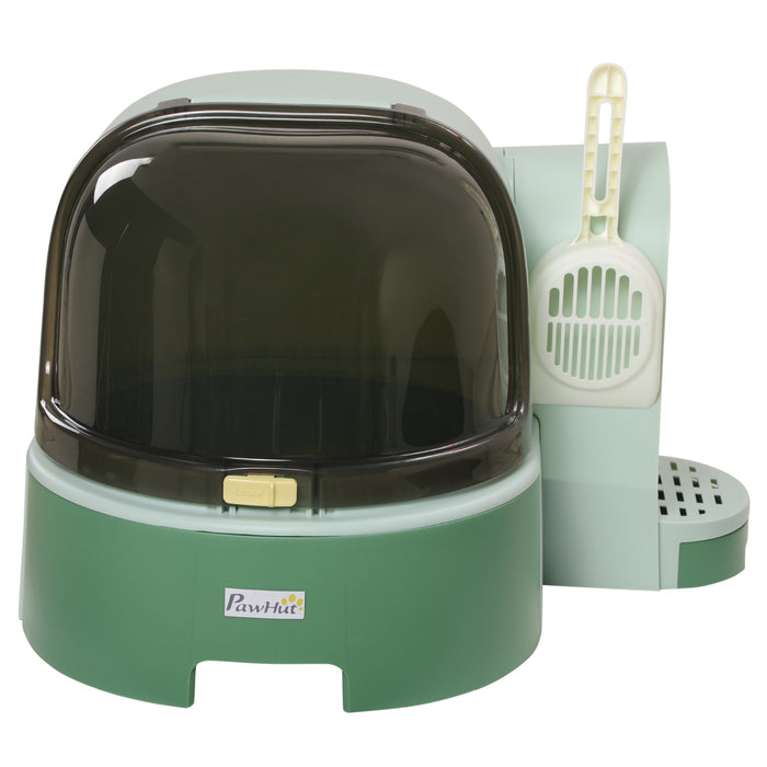 PP Cat Litter Box with Drawer - Easy-Clean Scoop & Openable Cover Design in Green - Ideal for Hassle-Free Pet Waste Management