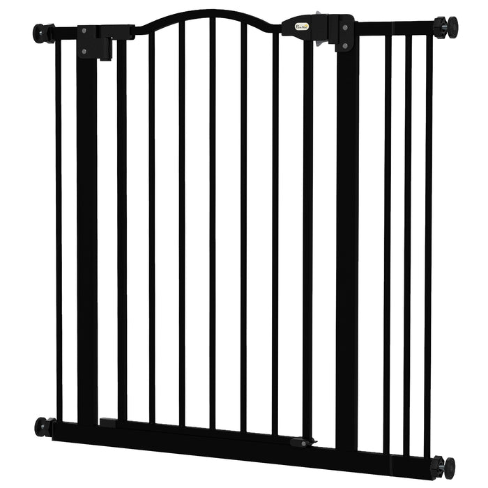 Adjustable Metal Pet Gate 74-87cm - Auto-Close Safety Barrier Door in Black - Ideal for Keeping Pets Secured