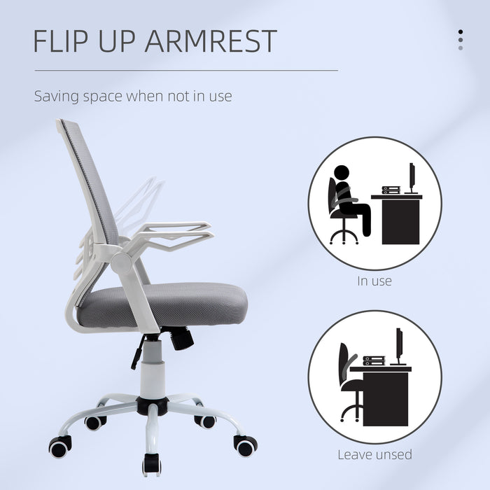 Ergonomic Mesh Swivel Office Chair with Lumbar Support - Adjustable Height Desk Chair with Flip-Up Arms, Grey - Ideal for Home Office Comfort and Posture Improvement