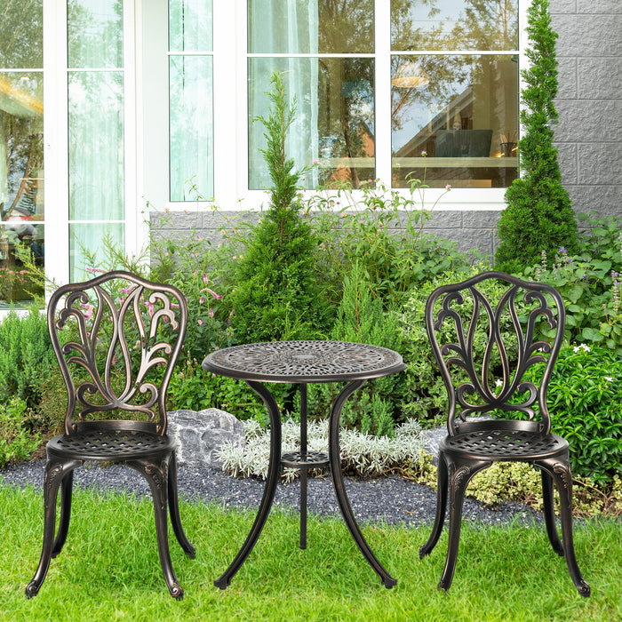 Aluminium 3-Piece Bistro Set - Patio Garden Furniture with 2 Chairs and Table, Umbrella Hole - Ideal for Outdoor Dining and Relaxation in Bronze Tone