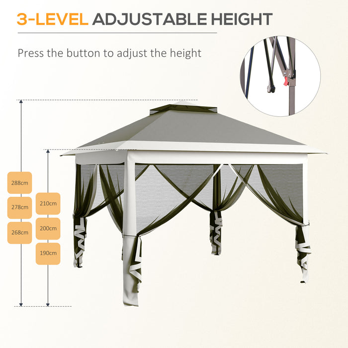 Double-Roof Pop-Up Canopy Tent - Easy Setup with Zipped Mesh Sidewalls & Carrying Bag - Ideal Height-Adjustable Shelter for Patio & Garden Use