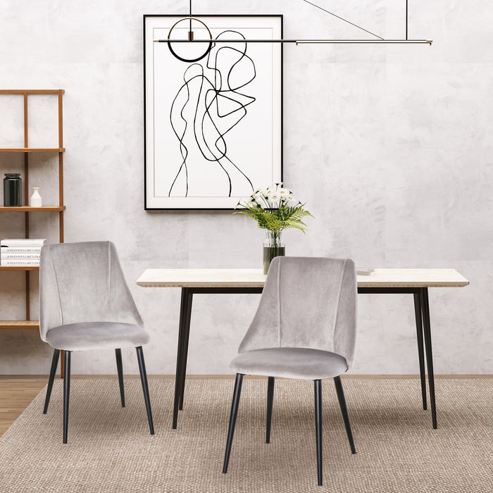 Modern Velvet Upholstered Dining Chairs - Set of 2 High Back Accent Seats with Sleek Metal Legs - Elegant Seating for Contemporary Home Decor, Grey