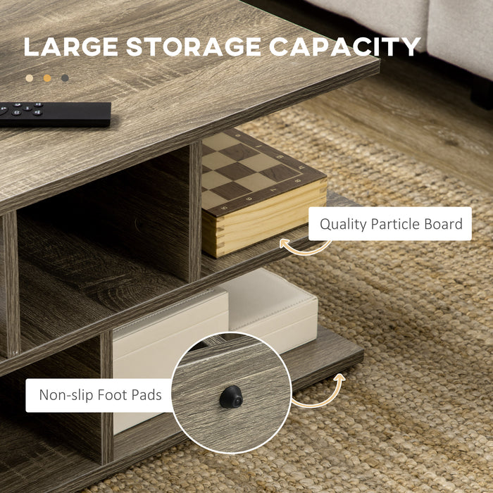 Modern Grey Square Coffee Table - Living Room Cocktail Furniture with Multiple Storage Shelves - Stylish Space-Saving Design for Contemporary Homes