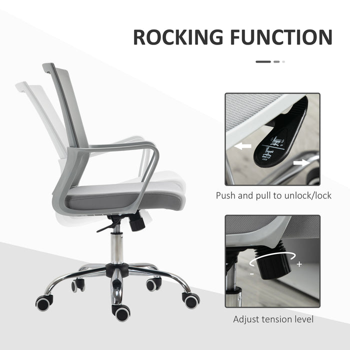 Breathable Mesh Ergonomic Office Chair with Adjustable Height - Desk Chair with Armrests and 360° Swivel Castor Wheels, Grey - Ideal for Comfortable and Productive Workdays