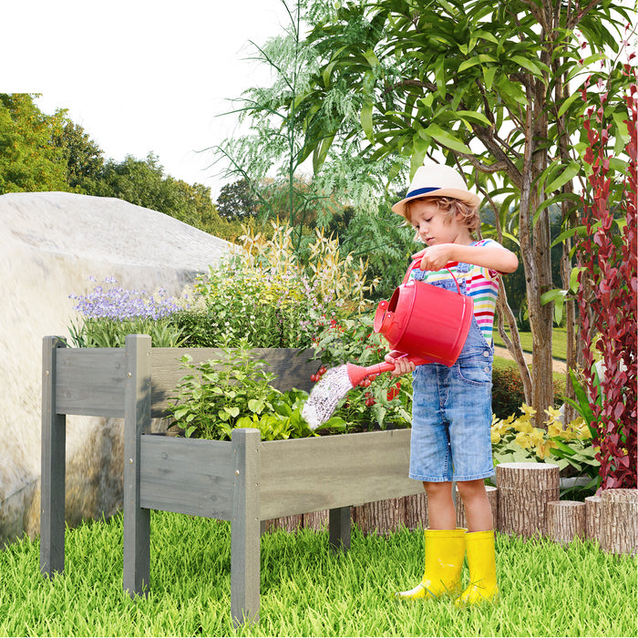 Fir Wooden Raised Bed - 2-Tier Garden Planter with Drain Holes, Grey - Ideal for Gardeners & Solving Water Logging Issues