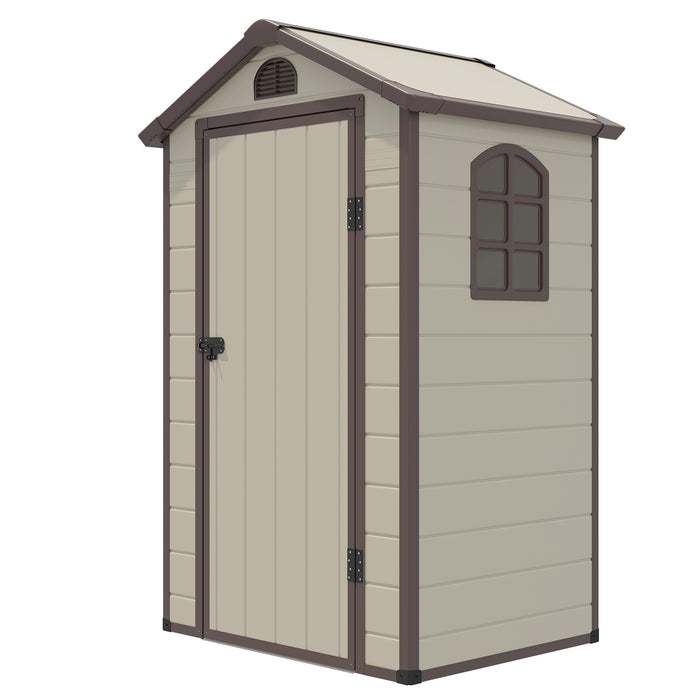 Beige Outdoor Storage Shed - Lockable Door, Window, and Air Vents Features - Ideal Solution for Safe Outdoor Storage