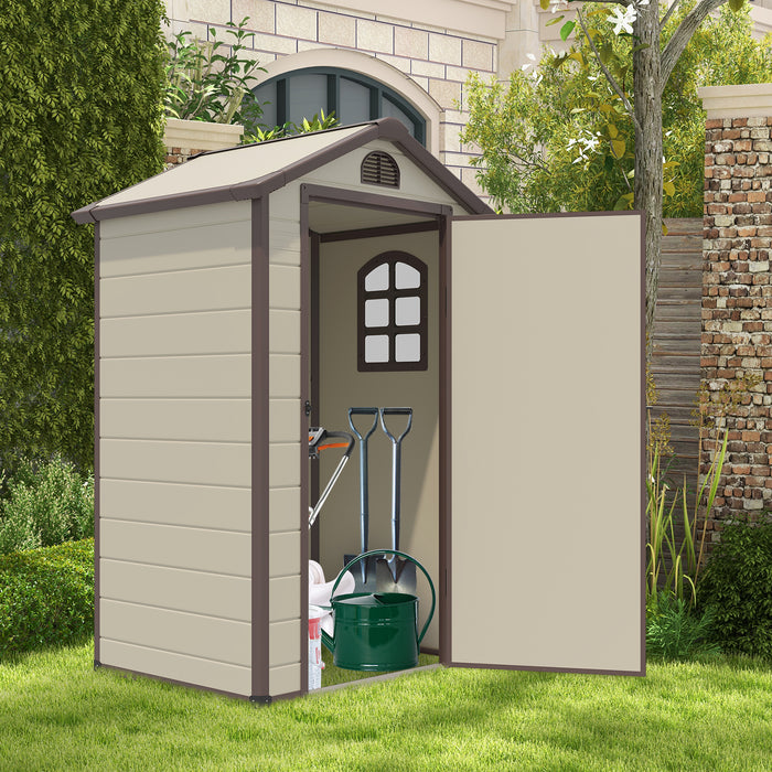 Beige Outdoor Storage Shed - Lockable Door, Window, and Air Vents Features - Ideal Solution for Safe Outdoor Storage