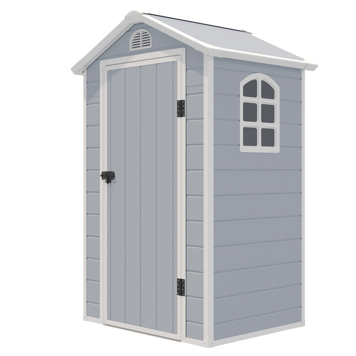 Beige Outdoor Storage Shed - Lockable Door, Window, and Air Vents Features - Ideal Solution for Safe Outdoor Storage