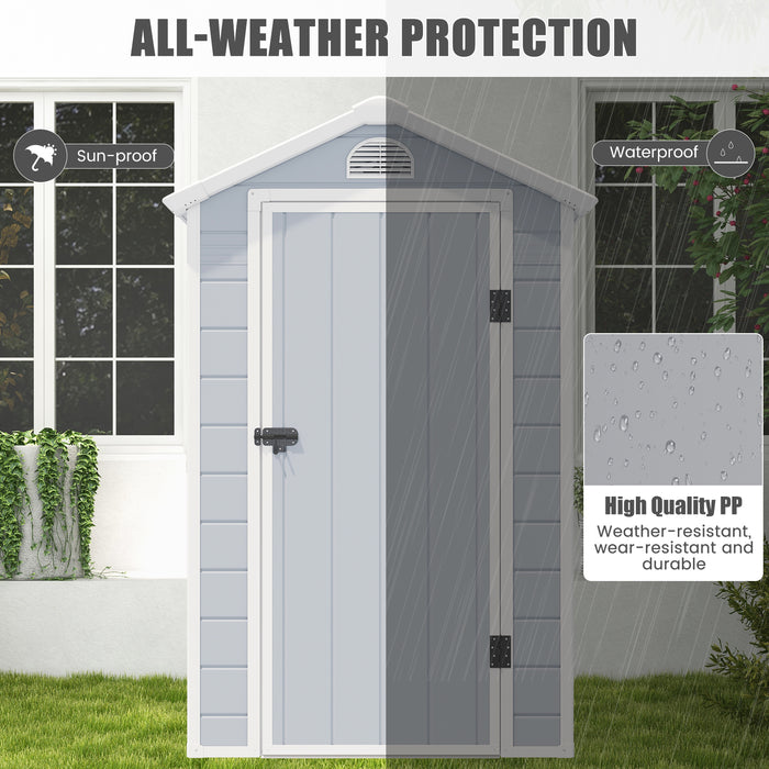 Beige Outdoor Storage Shed - Lockable Door, Window, and Air Vents Features - Ideal Solution for Safe Outdoor Storage