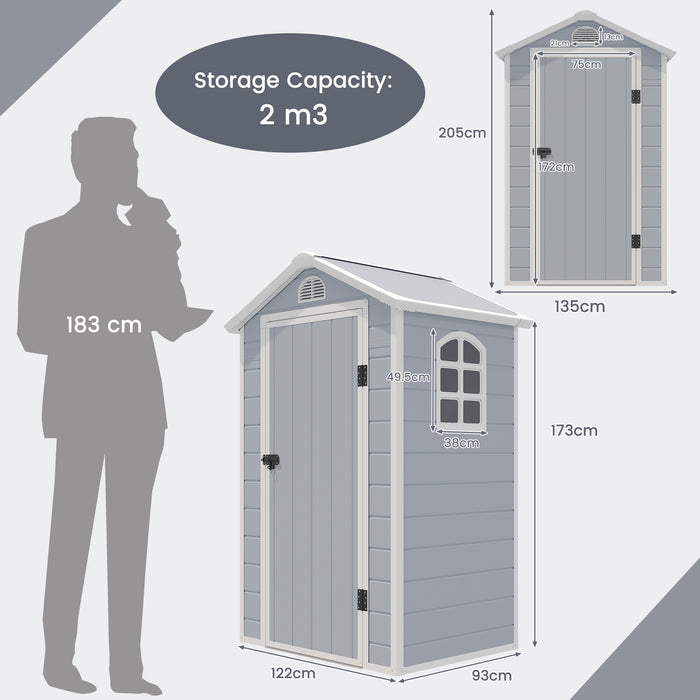 Beige Outdoor Storage Shed - Lockable Door, Window, and Air Vents Features - Ideal Solution for Safe Outdoor Storage