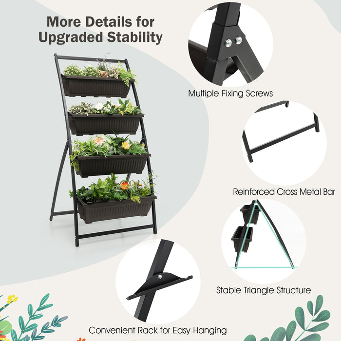 4-Tier Vertical Garden Planter - 163cm Tall with 4 Removable Container Boxes and Drainage Holes - Ideal for Urban Gardening and Space Saving