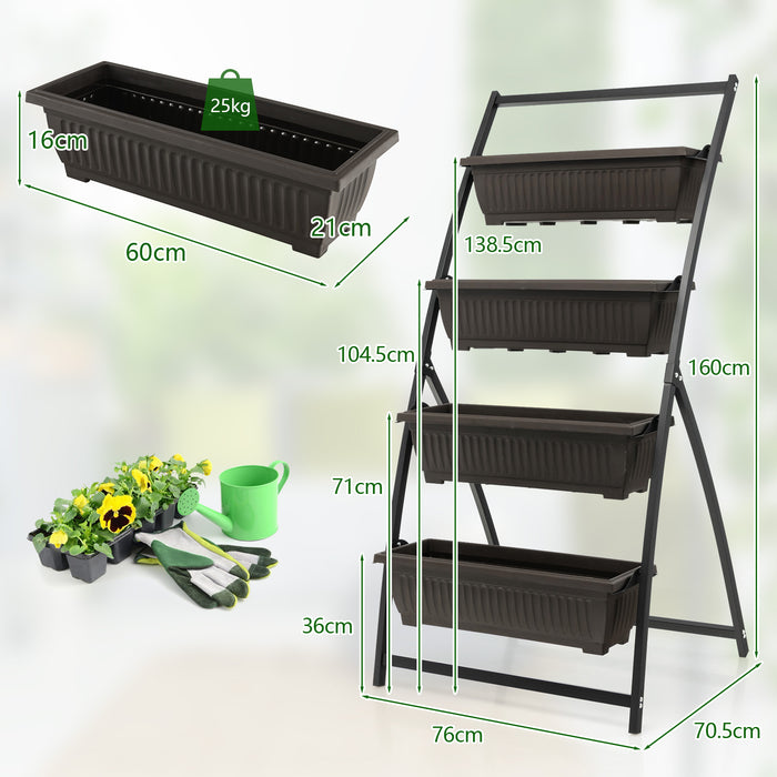 4-Tier Vertical Garden Planter - 163cm Tall with 4 Removable Container Boxes and Drainage Holes - Ideal for Urban Gardening and Space Saving
