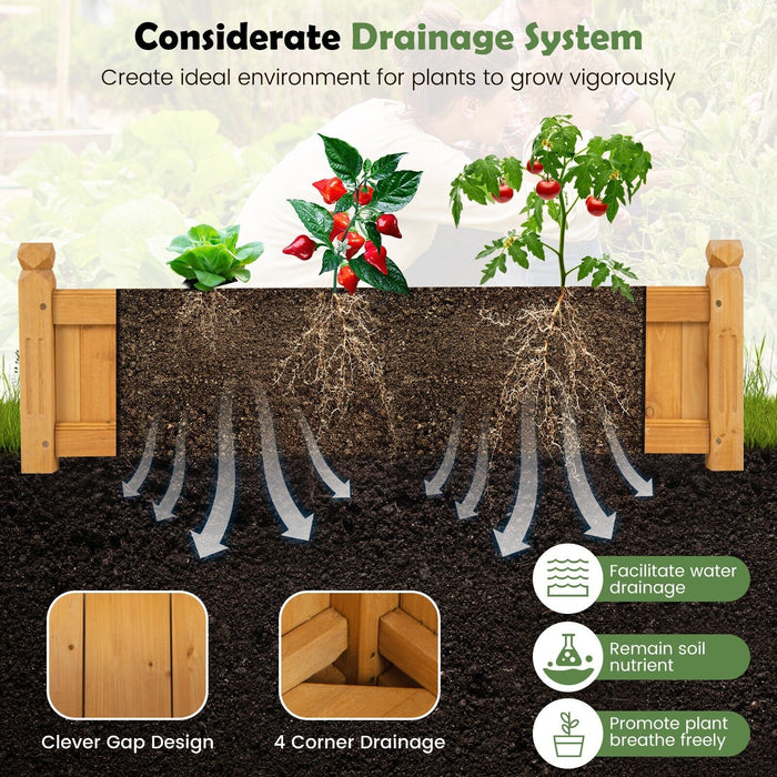 Garden Bed - Wooden Raised Design with Drainage System, Natural Finish - Ideal for Gardeners and Horticulture Enthusiasts