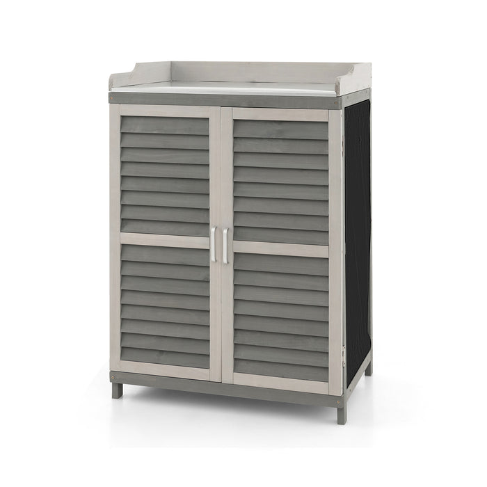 Wooden Garden Bench - Potting Table with Metal Plated Tabletop in Grey - Ideal for Gardeners and DIY Enthusiasts