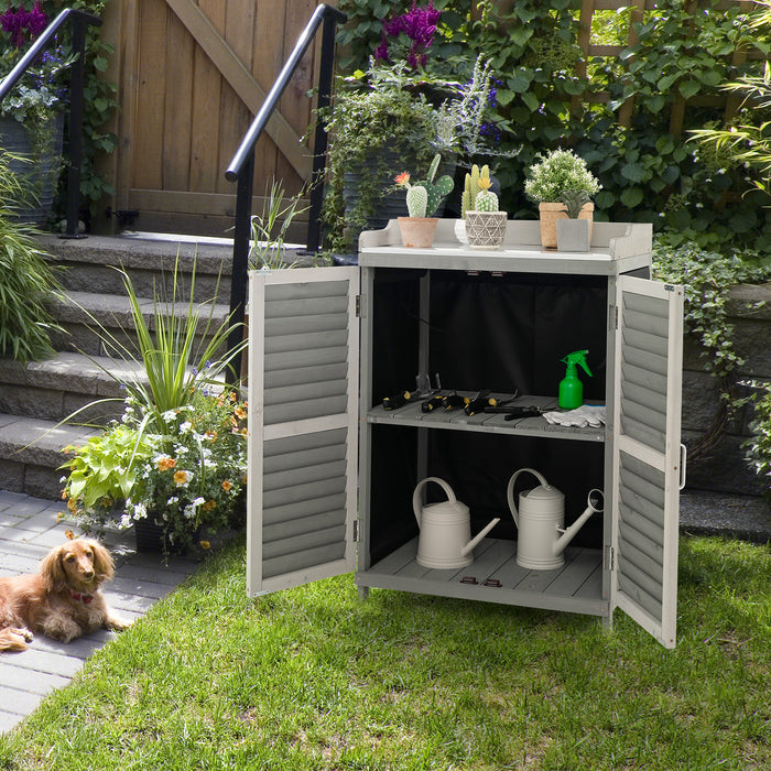 Wooden Garden Bench - Potting Table with Metal Plated Tabletop in Grey - Ideal for Gardeners and DIY Enthusiasts