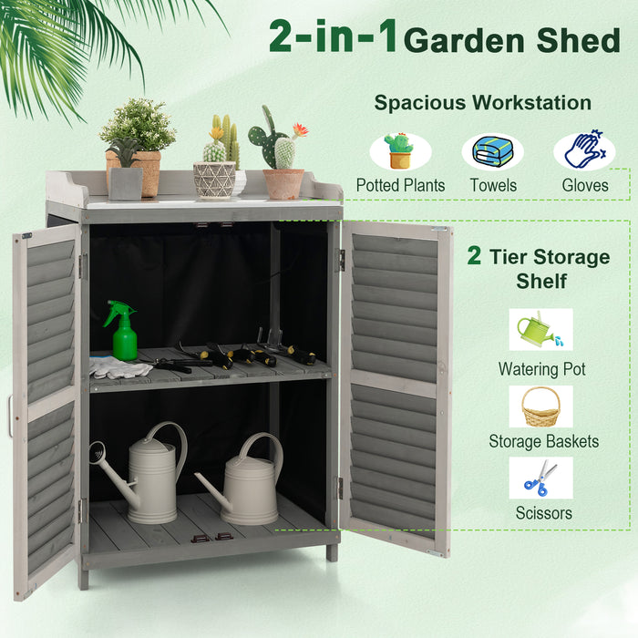 Wooden Garden Bench - Potting Table with Metal Plated Tabletop in Grey - Ideal for Gardeners and DIY Enthusiasts