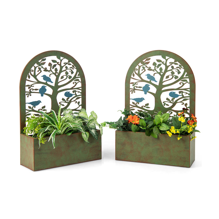 Set of 2 Decorative Raised Bed - Fancy Garden Bed with Trellis Feature for Climbing Plants - Perfect Solution to Enrich Your Plant's Growth & Rust Protection