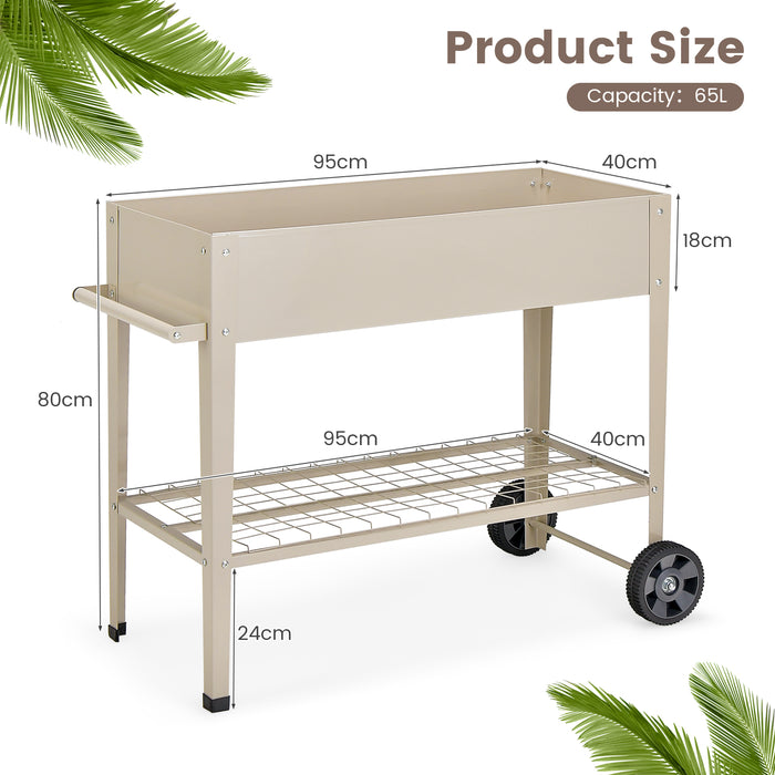 GardenJoy - White Metal Raised Garden Bed with Mobility Features and Bottom Shelf - Ideal for Plant Lovers with Limited Space