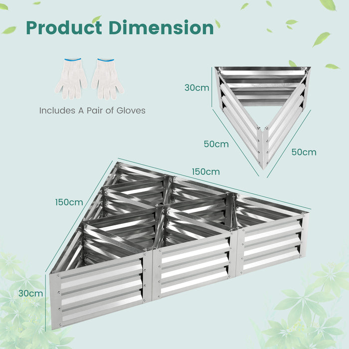 Triangular Galvanized Beds - 6-Piece Silver Raised Garden Set - Ideal for Garden Enthusiasts and Outdoor Landscaping Projects