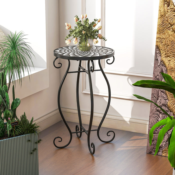 Ceramic Tile Small Plant Stand - Weather-Resistant, Black & White - Perfect for Displaying Indoor and Outdoor Plants