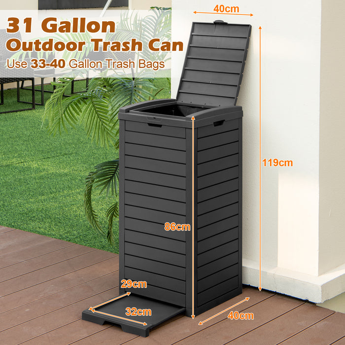 Large Capacity Trash Can 117.5L - With Lid and Pull-Out Liquid Tray Design, Black - Ideal for Outdoor Areas like Backyard